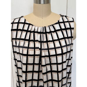 Calvin Klein stretch knit Top XL White Black taupe Plaid Sleeveless